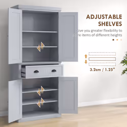 HOMCOM Freestanding Kitchen Storage Cabinet with Drawers and Shelves, Grey