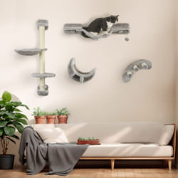 PawHut 4-Piece Cat Wall Furniture w/ Hammock, Ladder, Platforms - Grey