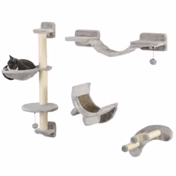 PawHut 4-Piece Cat Wall Furniture w/ Hammock, Ladder, Platforms - Grey - Additional view 7
