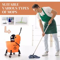 HOMCOM Mop Bucket on Wheels w/ Carry Handle, Mop Holder for Household Orange - Additional view 4