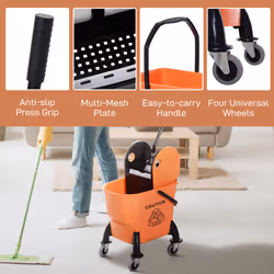 HOMCOM Mop Bucket on Wheels w/ Carry Handle, Mop Holder for Household Orange - Additional view 5