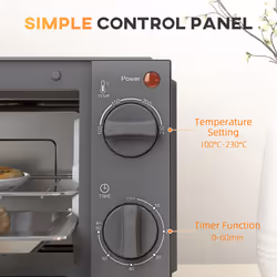 HOMCOM Mini Oven 9L Countertop Toaster Oven with Timer Control 750W Grey - Additional view 6