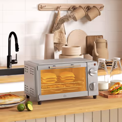 HOMCOM Mini Oven 9L Countertop Toaster Oven with Timer Control 750W Silver