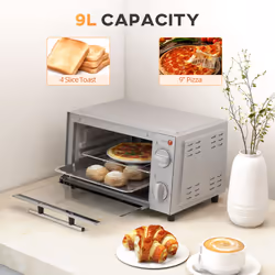 HOMCOM Mini Oven 9L Countertop Toaster Oven with Timer Control 750W Silver