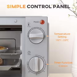 HOMCOM Mini Oven 9L Countertop Toaster Oven with Timer Control 750W Silver - Additional view 5