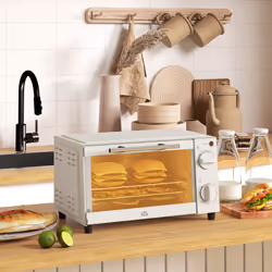 HOMCOM Mini Oven 9L Countertop Toaster Oven with Timer Control 750W Cream