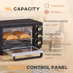 HOMCOM Mini Oven 16L Countertop Oven w/ Adjustable Temp Timer 1400W, Black - Additional view 6