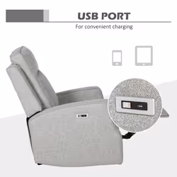 HOMCOM Electric Armchair, Fabric Recliner Chair with USB Port, Grey - Additional view 5