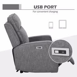 HOMCOM Electric Armchair, Fabric Recliner Chair with USB Port, Charcoal Grey - Additional view 5