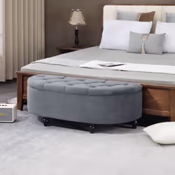 HOMCOM Semi-Circle Storage Ottoman Bench Tufted Upholstered Grey