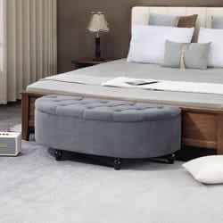 HOMCOM Semi-Circle Storage Ottoman Bench Tufted Upholstered Grey
