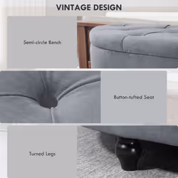 HOMCOM Semi-Circle Storage Ottoman Bench Tufted Upholstered Grey - Additional view 4