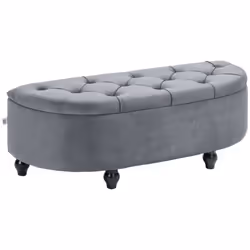 HOMCOM Semi-Circle Storage Ottoman Bench Tufted Upholstered Grey - Additional view 7
