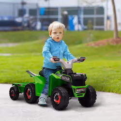 HOMCOM Electric Quad Bike, 6V Kids Ride-On ATV with Back Trailer - Green