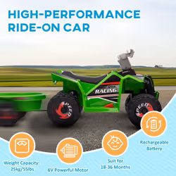 HOMCOM Electric Quad Bike, 6V Kids Ride-On ATV with Back Trailer - Green - Additional view 6