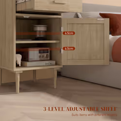 HOMCOM Bedside Table with Rattan Drawer, Cabinet and Adjustable Shelf, Natural - Additional view 5