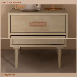 HOMCOM Bedside Table with Rattan Drawer, Cabinet and Adjustable Shelf, Natural - Additional view 6