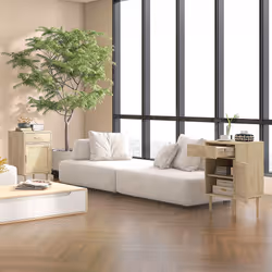 HOMCOM Bedside Table with Rattan Drawer, Cabinet and Adjustable Shelf, Natural - Additional view 7