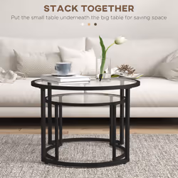 HOMCOM Glass Coffee Table Set of 2, Round Nest of Tables, Black