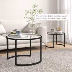 HOMCOM Glass Coffee Table Set of 2, Round Nest of Tables, Black