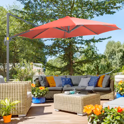 Outsunny 3 x 3(m) Cantilever Parasol Garden Umbrella with Cross Base Wine Red