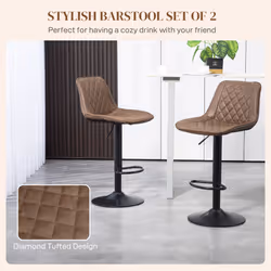 HOMCOM Bar Stools Set of 2, Adjustable Bar Chairs Swivel for Kitchen Brown
