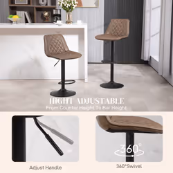 HOMCOM Bar Stools Set of 2, Adjustable Bar Chairs Swivel for Kitchen Brown