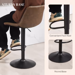 HOMCOM Bar Stools Set of 2, Adjustable Bar Chairs Swivel for Kitchen Brown - Additional view 4