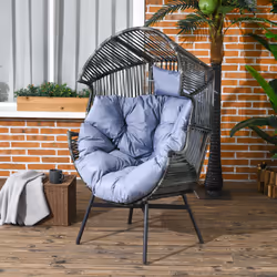 Outsunny Rattan Leisure Chair w/ Cushion, Garden Egg Chair with Headrest, Grey