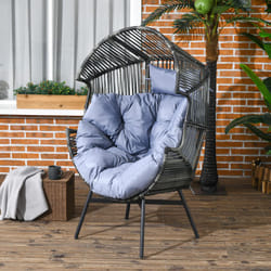 Outsunny Rattan Leisure Chair w/ Cushion, Garden Egg Chair with Headrest, Grey