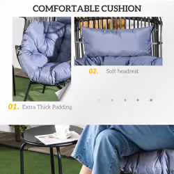 Outsunny Rattan Leisure Chair w/ Cushion, Garden Egg Chair with Headrest, Grey
