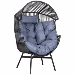 Outsunny Rattan Leisure Chair w/ Cushion, Garden Egg Chair with Headrest, Grey - Additional view 8