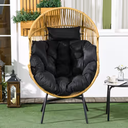 Outsunny Rattan Leisure Chair w/ Cushion, Garden Egg Chair with Headrest, Sand - Additional view 5