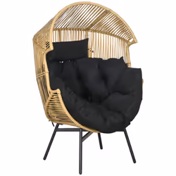 Outsunny Rattan Leisure Chair w/ Cushion, Garden Egg Chair with Headrest, Sand - Additional view 8