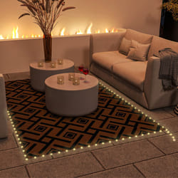 Outsunny Waterproof Outdoor Rug W/ LED String Light, 182 x 274cm, Brown & Black