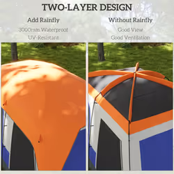 Outsunny Camping Tent with 3000mm Waterproof Rainfly & Screen Panels, Orange
