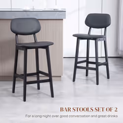 HOMCOM Breakfast Bar stools Set of 2 with PU Leather Cover, Wood Legs, Black