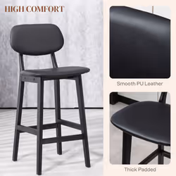 HOMCOM Breakfast Bar stools Set of 2 with PU Leather Cover, Wood Legs, Black