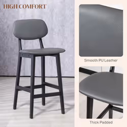 HOMCOM Breakfast Bar stools Set of 2 with PU Leather Cover, Wood Legs, Dark Grey