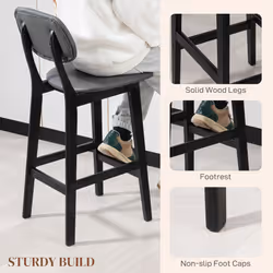 HOMCOM Breakfast Bar stools Set of 2 with PU Leather Cover, Wood Legs, Dark Grey - Additional view 4