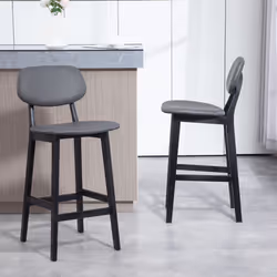 HOMCOM Breakfast Bar stools Set of 2 with PU Leather Cover, Wood Legs, Dark Grey - Additional view 5