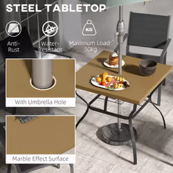 Outsunny Garden Dining Table w/ Umbrella Hole, Dining Table for 4, Brown - Additional view 4