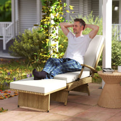 Outsunny Foldable Rattan Garden Recliner Chair w/ Cushion, Footrest - White