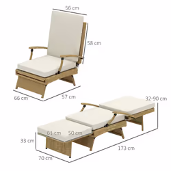 Outsunny Foldable Rattan Garden Recliner Chair w/ Cushion, Footrest - White