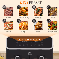 HOMCOM Dual Zone Air Fryer 8L Double Air Fryer with SYNCFinish 2700W Silver