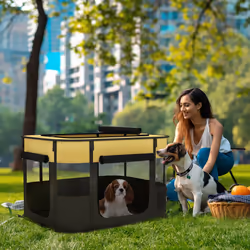 PawHut Portable Dog Pen for Puppies, Rabbits, Kittens, Guinea Pigs - Yellow