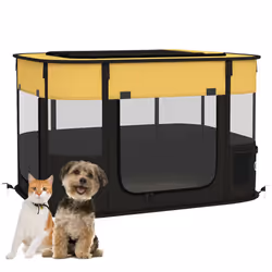 PawHut Portable Dog Pen for Puppies, Rabbits, Kittens, Guinea Pigs - Yellow - Additional view 4