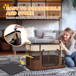 PawHut Portable Dog Pen for Puppies, Rabbits, Kittens, Guinea Pigs - Brown - Additional view 4