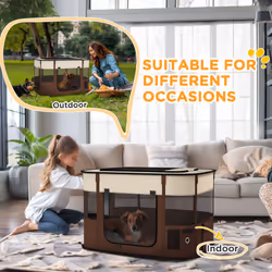 PawHut Portable Dog Pen for Puppies, Rabbits, Kittens, Guinea Pigs - Brown - Additional view 5
