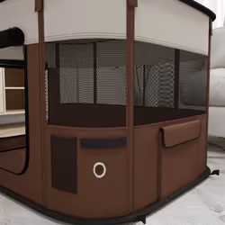 PawHut Portable Dog Pen for Puppies, Rabbits, Kittens, Guinea Pigs - Brown - Additional view 4
